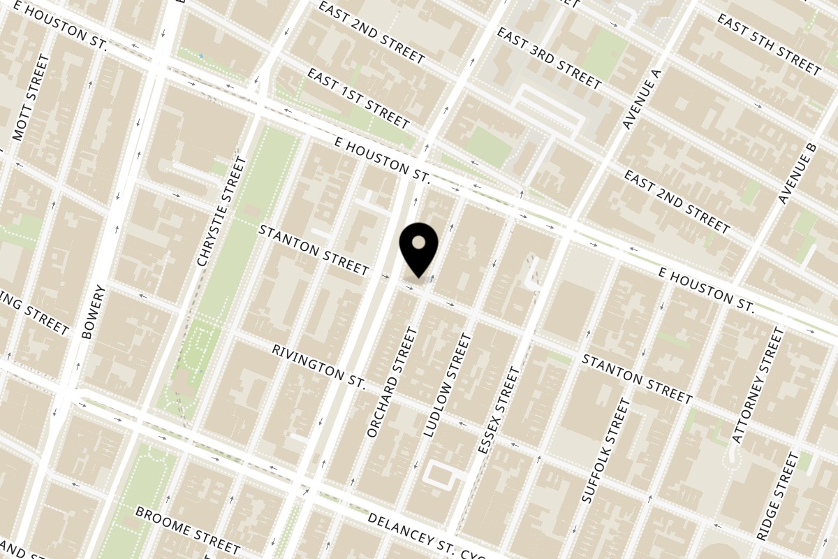 Map showing the location of Jonny's Pizza on 173 Orchard St in New York